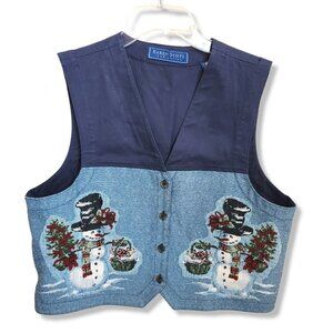 Karen Scott‎ Tapestry Snowman Holiday Button-Up Vest Size Large Color blocking
